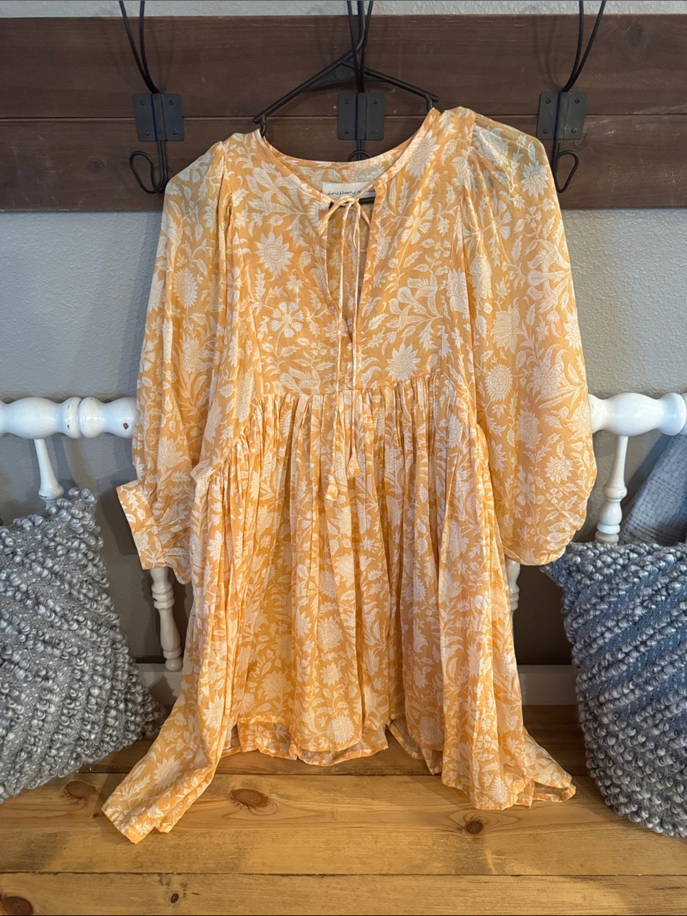 Yellow Floral Tie-Neck Women’s Dress